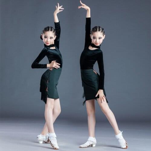 New Children Latin Dance Dress Autumn Winter Long Sleeve Leotards Top Leopard Print Skirts Suit Professional Clothes for Kids