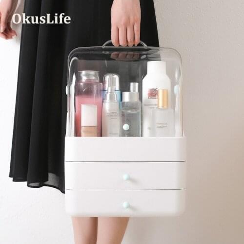 1-3 layers Portable Waterproof Make Up Cosmetic Box Dust Cover Organizer Drawers Plastic Storage Box Jewelry Container Indoor