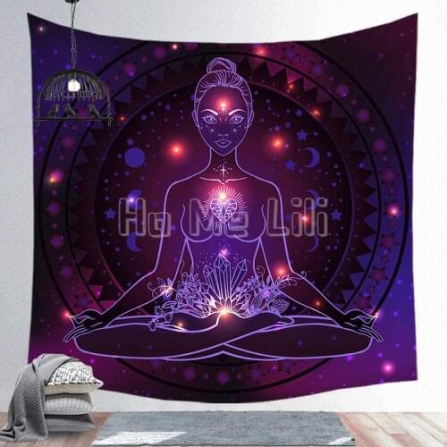 Psychedelic Yoga Meditation Purple Star Woman Tapestry Hippie Wall Art Zen Home Decor