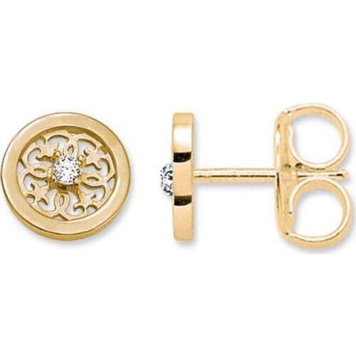 Gold-color White Zirconia Arabesque Ear Stud Earrings, Fashion Thomas Style Glam Earring Jewelry Ts Soul Earings Gift for Women