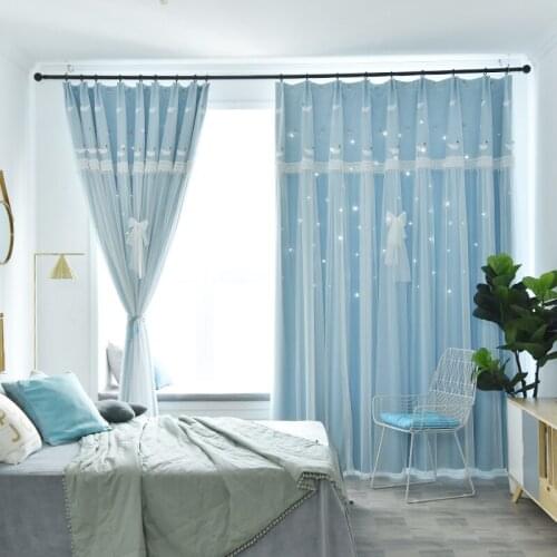 Swan Embroidered Tulle and Cloth Curtain Short Lace Girls Dream Bedroom Window Curtains Star with Voile Curtains Home Decoration