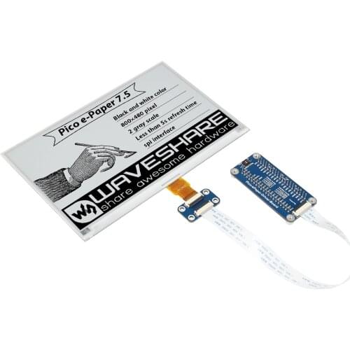 Waveshare 7.5inch E-Paper E-Ink Display Module For Raspberry Pi Pico, 800×480 Pixels, Black / White, SPI Interface