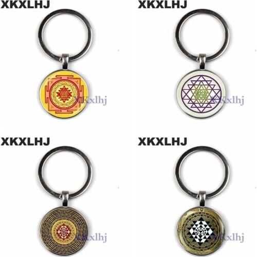 XKXLHJ Sacred Geometry Purple&White Sri Yantra Key Ring Magic Spiritual Buddhist Mandala women Pendant Handmade Car Key Chain