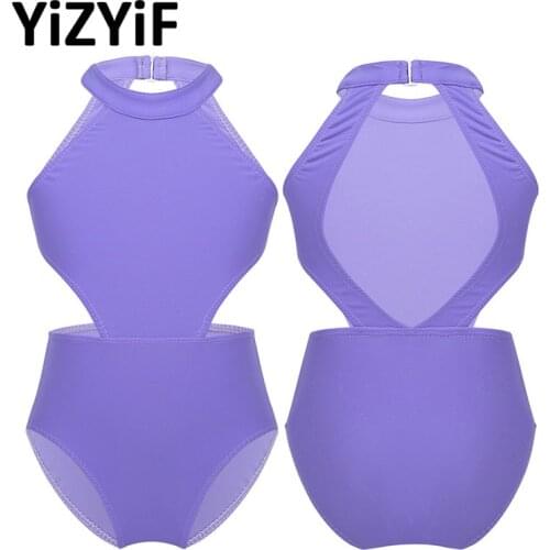 YiZYiF Kids Girls Clothes Children Jumpsuit Dance Costume Sleeveless Halter Cutouts on Waist Backless Ballet Gymnastics Leotard