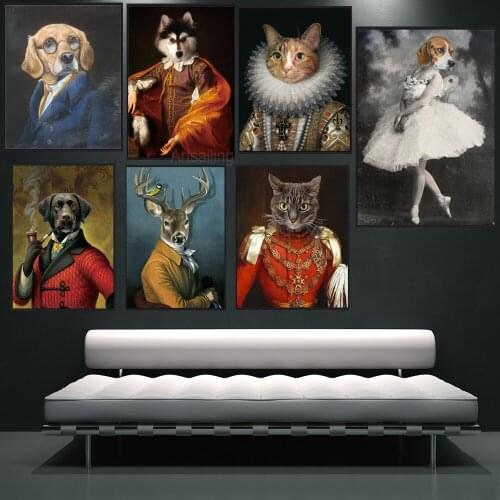 Funny Animals Wolf Dog Cat Pet Portrait Poster Canvas Print Custom Painting Wall Art Pictures Living Room Home Decor