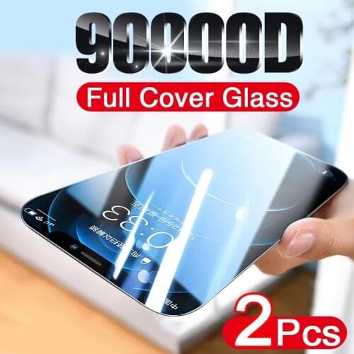 2Pcs Full Coverage Glass On For iPhone 11 12 Pro Max 12 Mini SE 2020 Tempered Glass Film iPhone X XS XR Xs Max Screen Protector