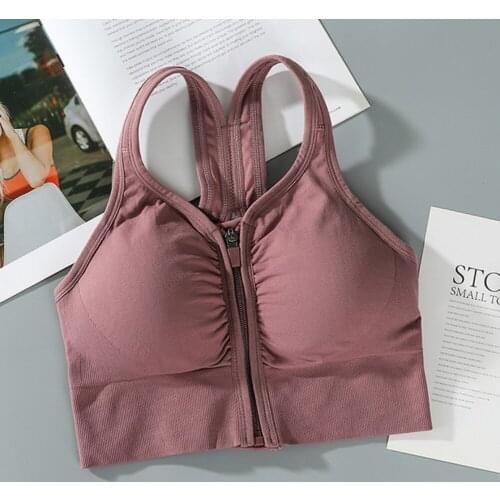 Front Zipper Women Sports Bra Breathable Wirefree Padded Push Up Lingerie Fitness Yoga Workout Bras