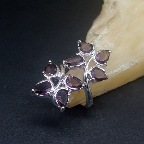 Hermosa Elegant Purple Amethyst Lovely Genuine 925 Silver Unique Band Ring Wedding Engagement Gifts for Women Size 7# 20214072