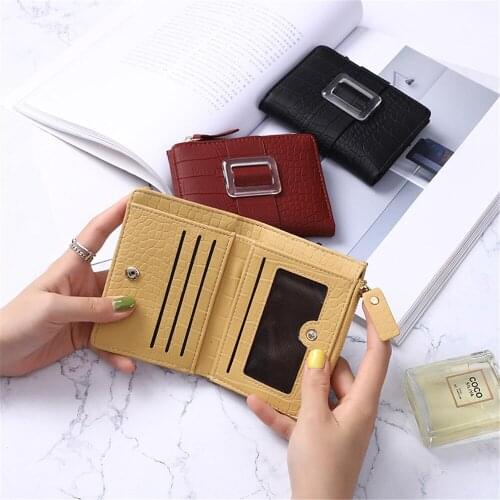 1 Pc 2021 New Fashion Wallet Credit Multi-card Holders Pu Zipper Coin Purse Women Coin Purse Solid Color Simple Folding Wallet