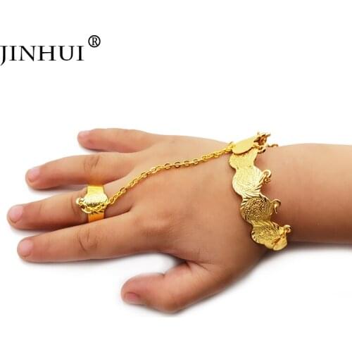 Jin Hui 1pieces of Gold color bangle for baby Girls Dubai Jewelry Bracelet ring,boys Children African gifts Birthday present