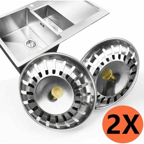 2x Kitchen Waste Filter Basket Stainless Steel Sink Strainer Plug Drain Stopper