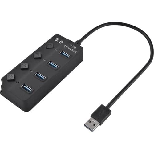 4-Port USB 3.0 Hub With Individual Power Switches, Portable Data Hub Compatible For USB A Devices, 5Gbps Transfer Speed