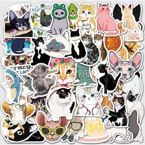 50PCS Kawaii Cute Cat Stickers Decal for Girl Cartoons Animal Sticker To Suitcase Stationery Fridge Water Bottle Guitar Kids Toy
