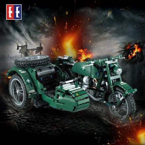 In Stock Cada 629PCS RC Motorcycles Building Blocks City Tech Military German WW2 War Remote Control Car Bricks Toys for Kids