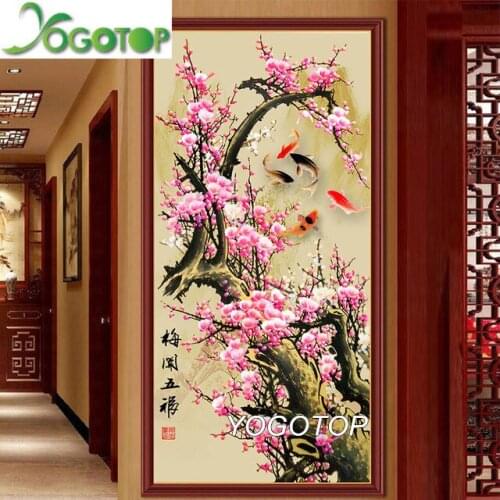 Large plum blossom 5D Diy Diamond Painting puzzle Square/Round Diamond Embroidery Mosaic Decor Gift Koi Fish Flowers YY2829