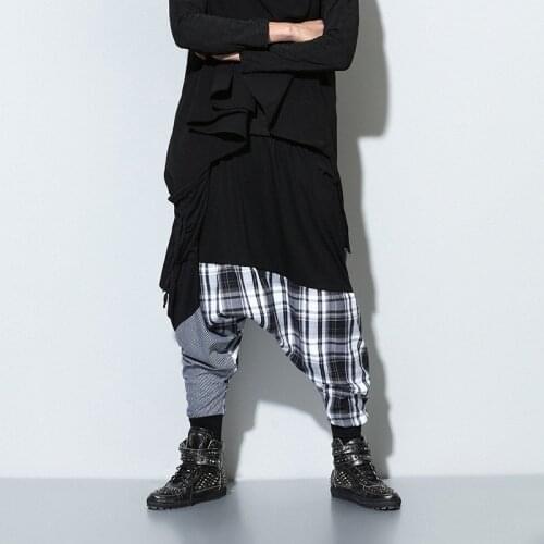 Mens Casual Pant Splice Harem Pants High Quality Men Hip Hop Loose Dancing Pants Fashion Male Skirt Trousers