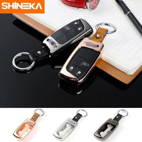 SHINEKA Car Key Case Key Shell Cover Ring Keychain Key Chain For Jeep Renegade 2016-2019 Grand Cherokee 2014