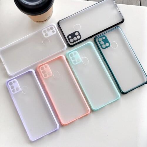 Frame Transparent Matte phone case For Samsung Galaxy Note 10 20 S10 S10E S20 S21 Plus Note 20 Ultra A32 A42 A52 A72 Armor Cover