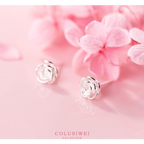 Colusiwei Japanese Style Simple Hollow Out Rose Flower Stud Earrings for Women Real 925 Sterling Silver Brincos Fashion Jewelry