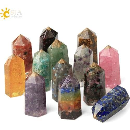 CSJA Irregular Hexagonal Column Decor Healing Point Natural Stone Crystal Chip Bead 50mm Resin for Home Decoration Ornament G425