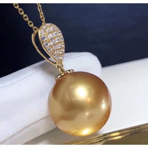 D316 Fine Jewelry 18K Gold Natural 14-15mm Ocean Golden Pearl Pendants Necklaces for Women FIne Pearls Pendants