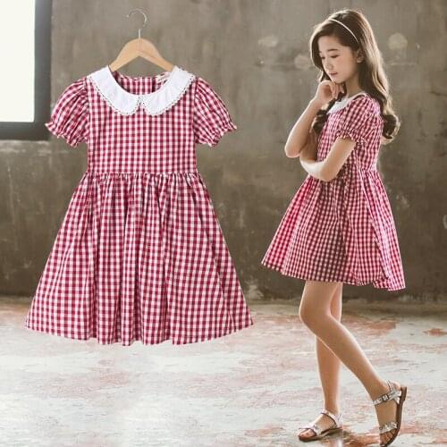 Childrens wear girls' plaid dress, big childrens princess dress, college wind, summer new childrens skirt, foreign style
