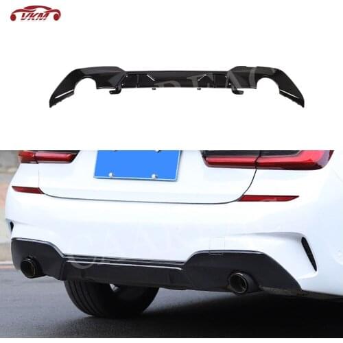 Rear Bumper Lip Diffuser For BMW 3 Series G20 G28 M Sport 2019 2020 PP Black Round Exhaust Tip Type Diffuser Spoiler