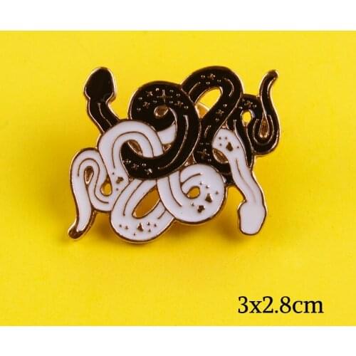 Snakes Enamel Pin Life is short, snake is long Brooches Badge Bag Shirt Lapel Pin Buckle Black White Jewelry Gift for Friends