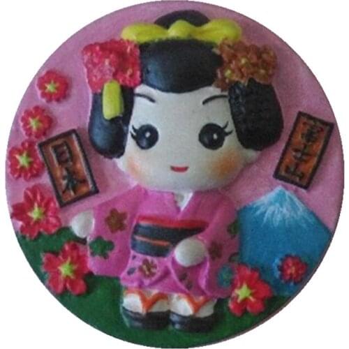 Fuji Japanese Girl Hand-Painted Aromatherapy Cold Porcelain 3D Fridge Magnets Travel Souvenirs Refrigerator Magnetic Sticker