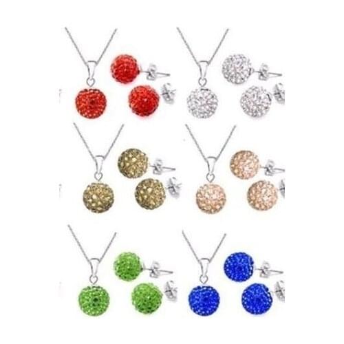 Fg453le Mix color black white blue10mm Fashion Set Pendant necklace studs Earring Jewelry With Disco Balls crystal