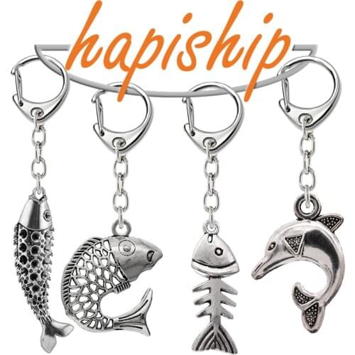 Hapiship 2018 Women/Mens Fashion Vintage Fish Dolphin Fishbone Key Chains Key Rings Alloy Charms For Teen Gifts YSDY62