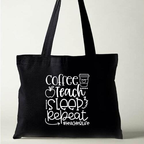 Canvas Shoulder Bag Coffee Teach Sleep Repeat Women Canvas Shopper Bag Coffee Print Shopping Bag Fashion Grocery Handbag Gift