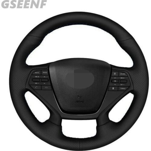 Car Steering Wheel Cover For Hyundai Sonata 9 2015 2016 2017 (4-Spoke) Black Hand-stitched Comfortable Artificial Leather