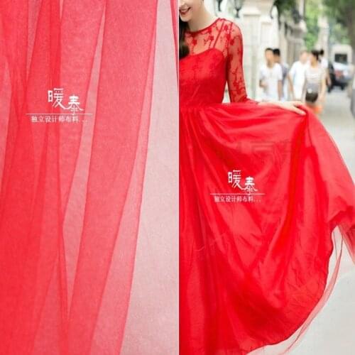 Soft Tulle Lace Fabric Red DIY Scarf Veil Flower Background Decor Curtain Summer Skirt Wedding Dress Designer Fabric