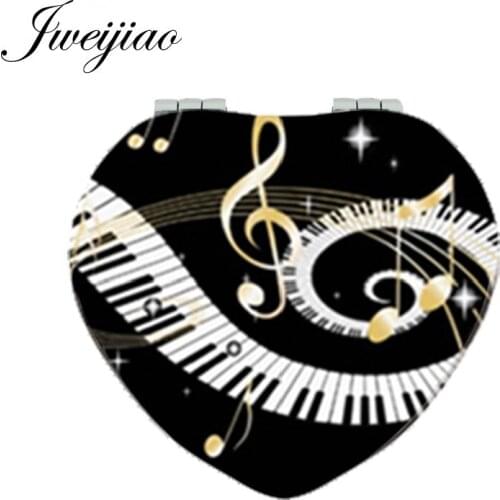 JWEIJIAO Love Piano Keyboard Musical Note Heart Pocket Mirror PU Leather Compact Folding Makeup Mirrors for Friends Gifts