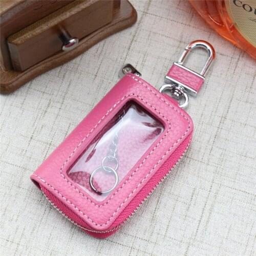 Leather Zipper Square Home Car Key Holder Transparent Window Key Bag Case Wallet Key Chain Women Home Car Organizer