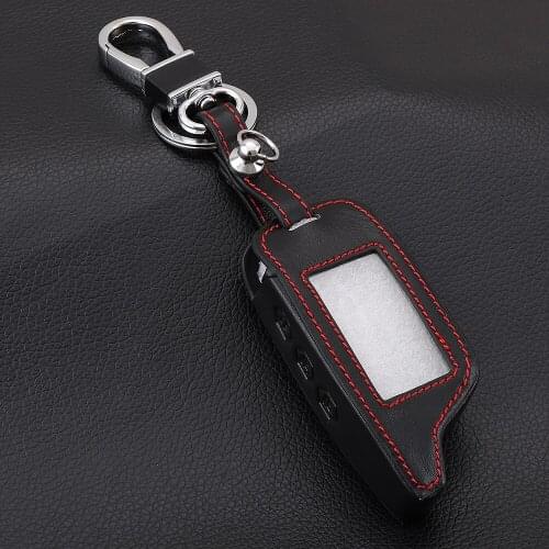 Leather Remote Control Keychain Key 3 Buttons For Starline B9 B6 A91 A61 LCD Key Case 2 Way Car Alarm Key Cover