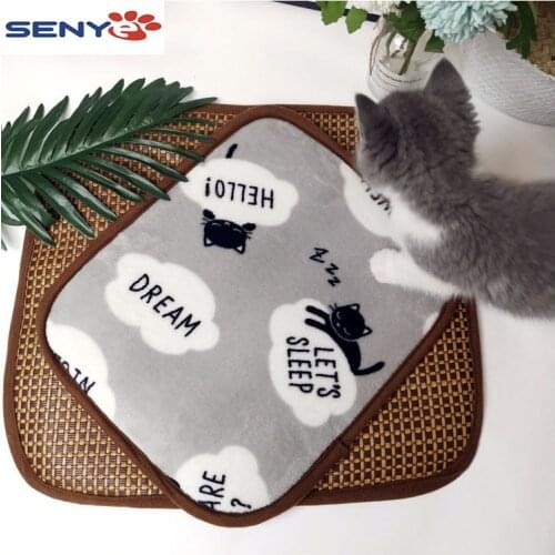 Pet Bed Summer Cooling Dog Pad Easy Foldable Bed Blanket Mattress Washable Cat Nest Sofa Bed Two Sides Blanket Pet Rattan Pad