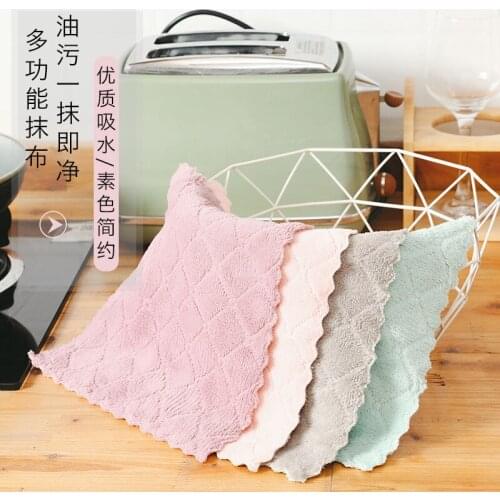 Kitchen Coral Fleece Dish Cloth Lazy Rags Non-oil-stain Towel Double-layer Two-color Water Oil Absorb Towels Cleaning Cloths