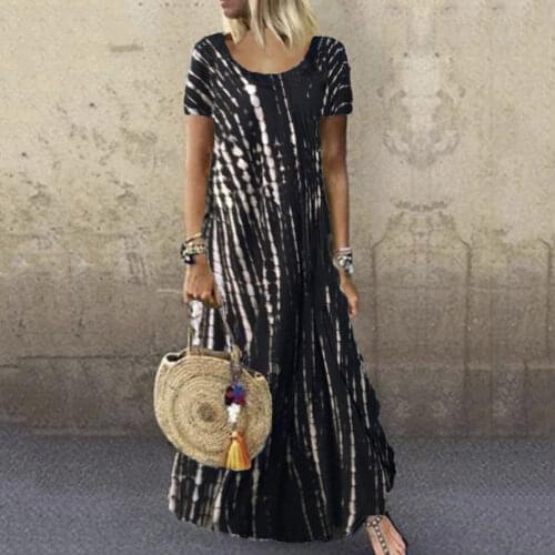 Summer Womens Dress 2021 O Neck Tie Dye Short Sleeve Large Hem Maxi Dress Streetwear for Banquet