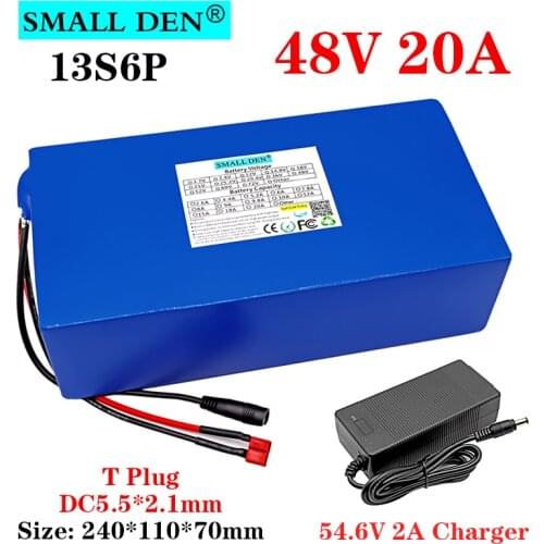 48V 20Ah 18650 Lithium Battery Pack 13S6P 1000W-1200W motor DC 54.6V electric bicycle scooter battery with 25A BMS + 2A Charger