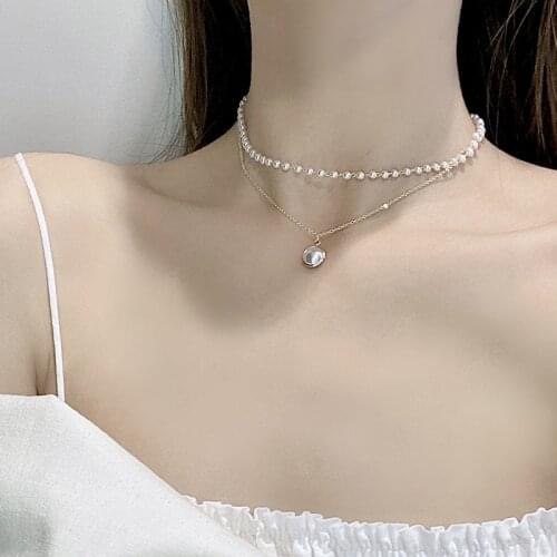 Fashion Contracted Neck Chain For Girl Double Necklace Sweet Pearl Necklaces Gold Clavicle Chain Womens Popular Jewelry Gift