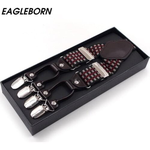 Fashion Suspenders leather 6clips Braces Male Vintage Casual Suspensorio Tirante Trousers Strap Father/Husbands Gift 3.5*125cm