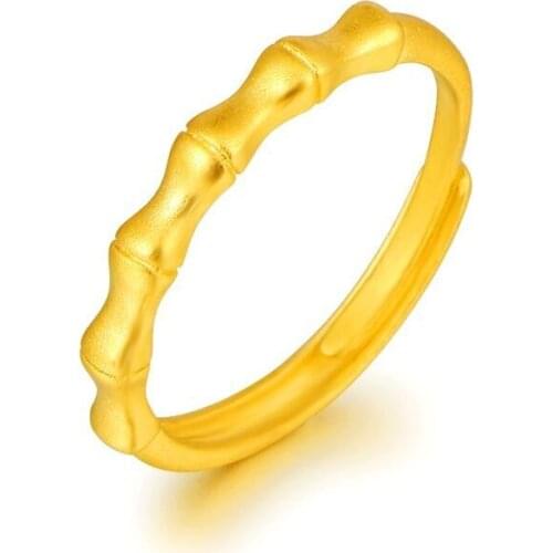 MxGxFam Bamboo knot Rings ( Adjusted ) For Women Men Classic 24 k Pure Gold color Personal Jewelry