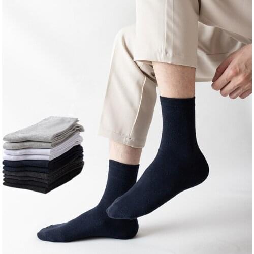 Solid Color Autumn And Winter Mens Medium Socks Business Leisure Sports Long Warm Stockings