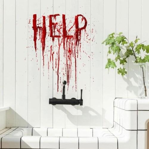 2021 NewVivid Help Letters Halloween Wall Sticker Horror PVC Red Bloody Background Sticker Home Decor Halloween Wall Sticker