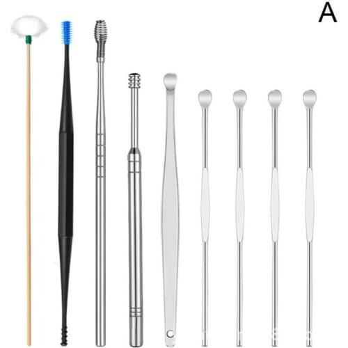 New 7pcs/set Ear Pick Wax Remover Cleaner Soft Silicone Steel Earpick Spoon Curette Ear Cleaning Tool