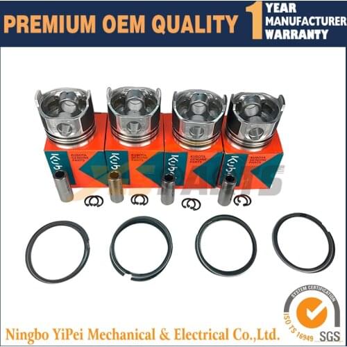 New 4 Sets For Kubota Engine V2203 STD Piston Set (Pin & Clip) with Rings 87mm
