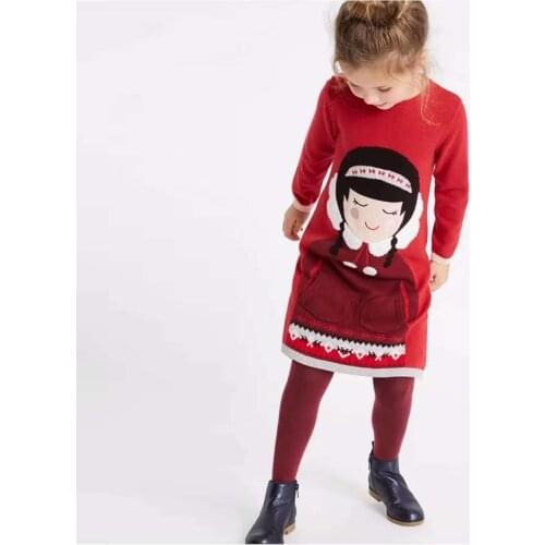 Fall Girls Red Knit Dress Cute Kids Christmas Dresses Spring Sweaters Dresses for Sweet Girls Children Knitted Clothing 2-7 yrs