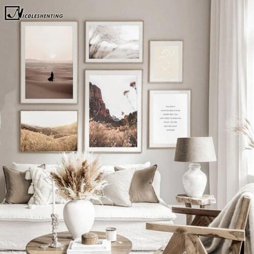 Autumn Nature Landscape Nordic Poster Sunset Grass Desert Canvas Print Wall Art Painting Scandinavian Home Decoration Picture